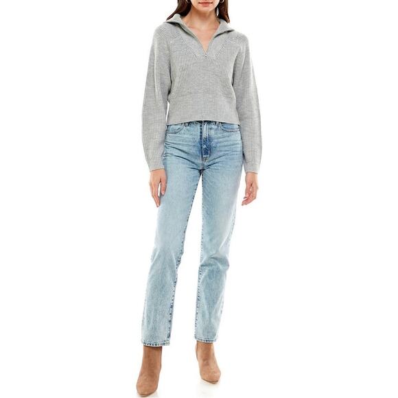 A264 • WAYF Light Heather Grey Zip Collar Knit Sweater - Picture 4 of 6